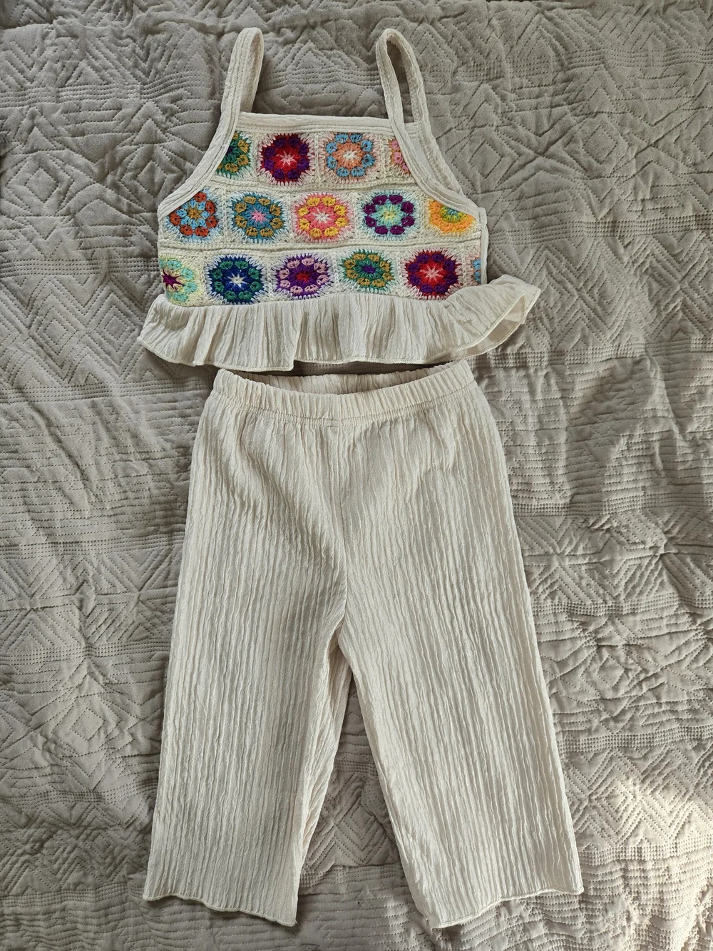 Cream Crochet-Trim Girls Two-Piece Set 18-24m